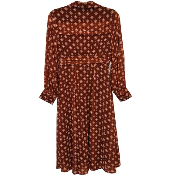 Wayward Fancies eShkti Pleat Waist Geo Georgette Dress Deep Brown Size XS (2) - Picture 3 of 13